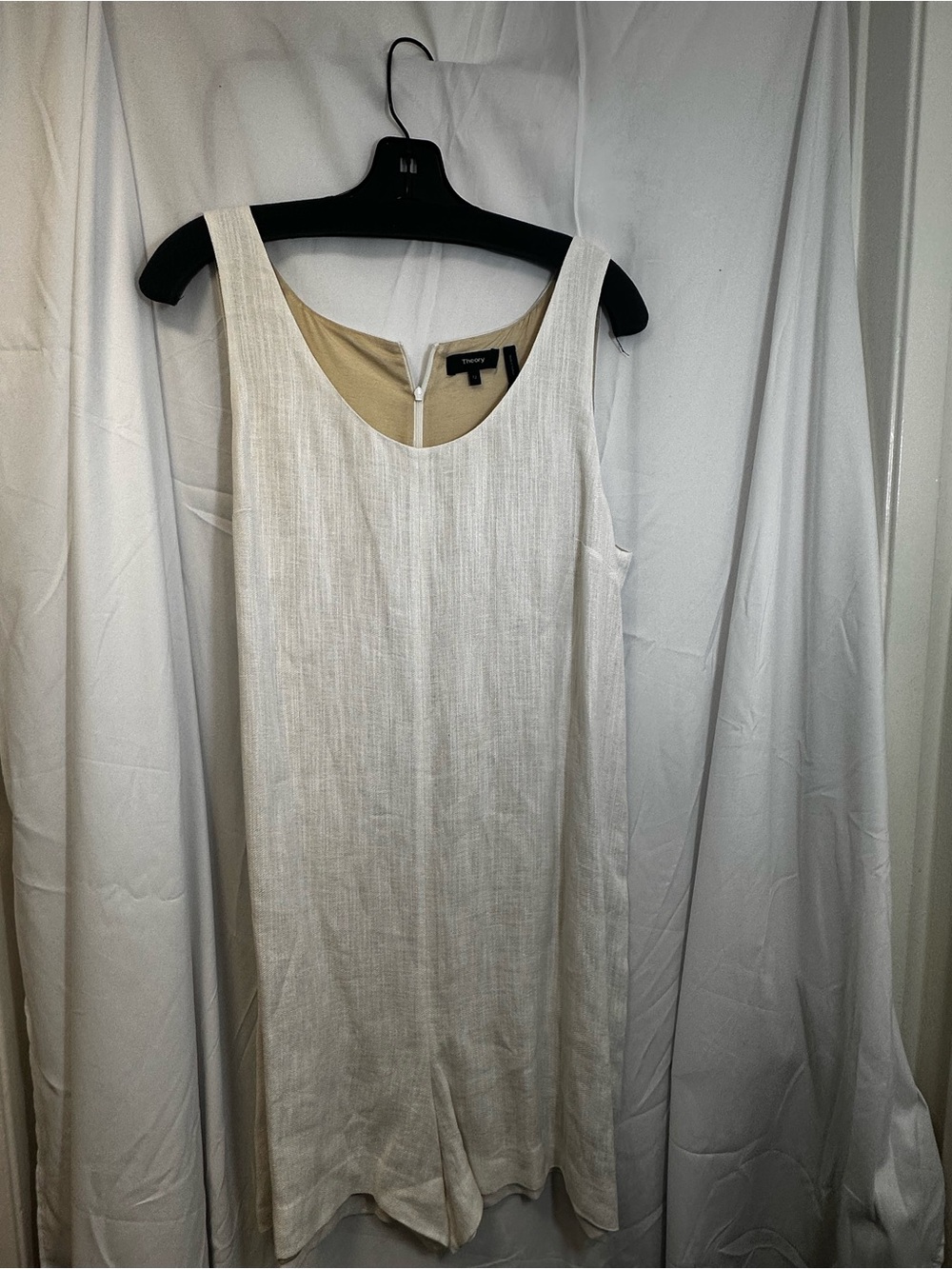 Theory White Tank Romper in Linen-Weave